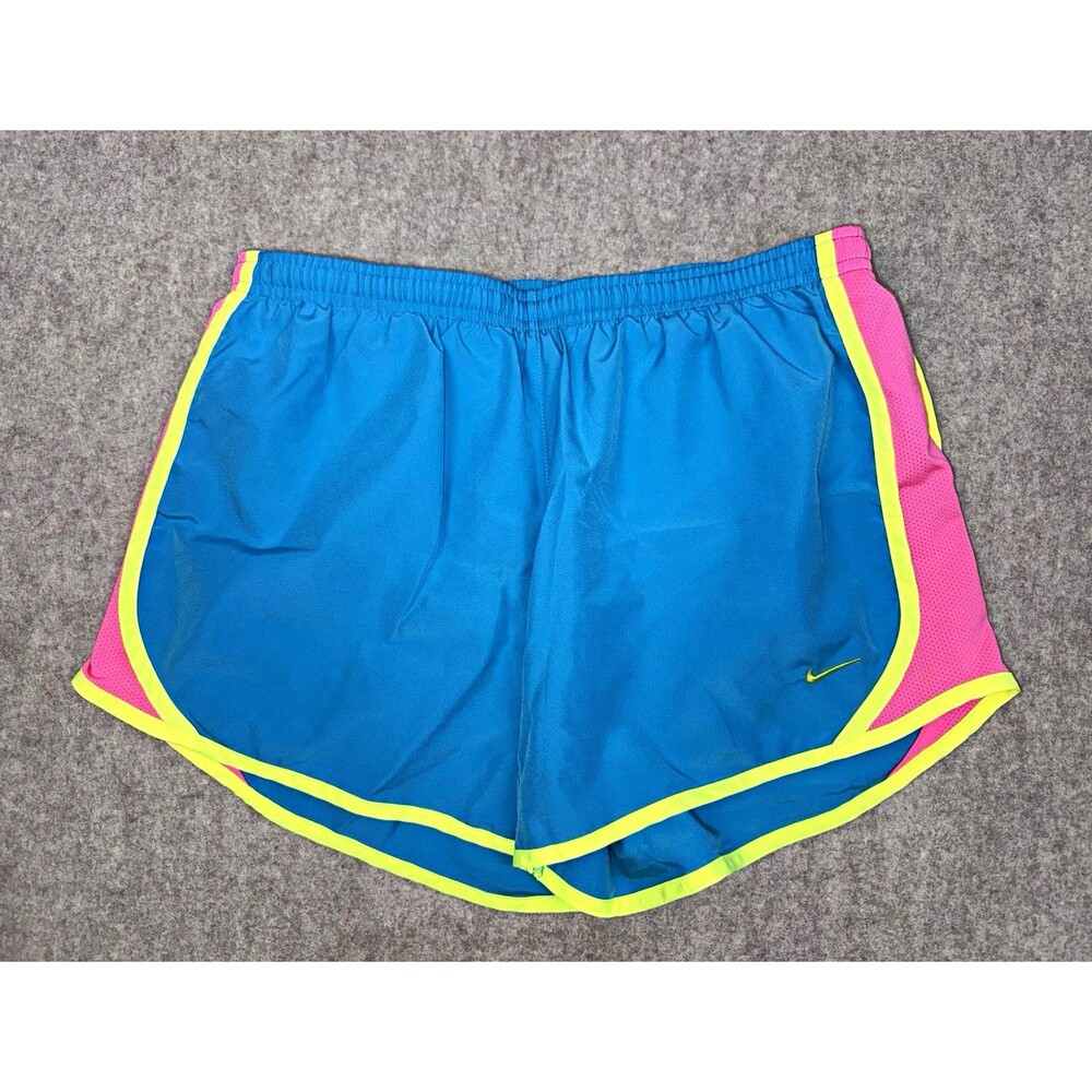 Nike Dri-FIT Women’s XL Blue Pink Yellow Colorblock Lined Running Shorts
